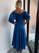 SCANLAN THEODORE blue cotton off the shoulder dress - size 6.