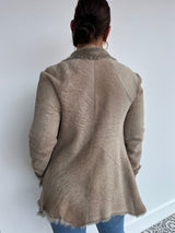 GIORGIO BRATO nude shearling coat - size 46 (fits 8-10).