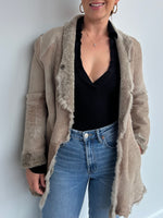GIORGIO BRATO nude shearling coat - size 46 (fits 8-10).
