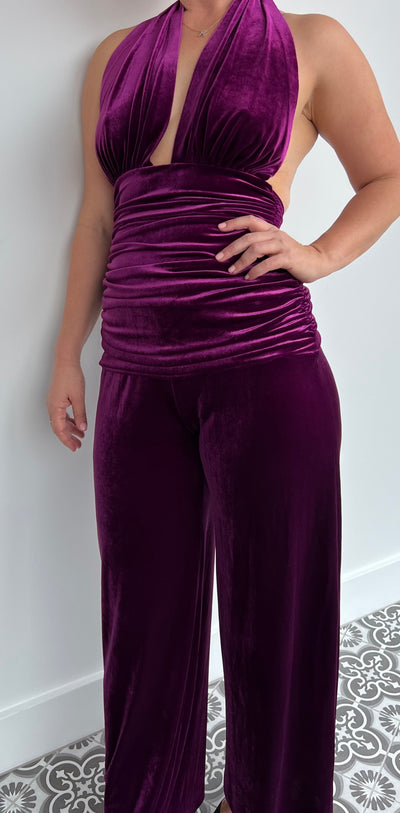 NORMAKAMALI purple velvet jumpsuit - size medium