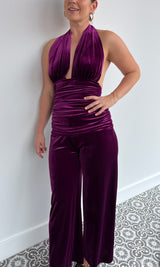 NORMAKAMALI purple velvet jumpsuit - size medium