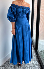 SCANLAN THEODORE blue cotton off the shoulder dress - size 6.