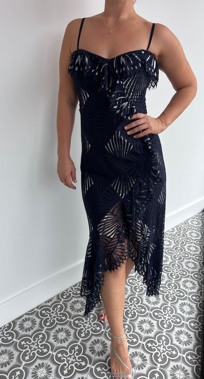 JOHATHAN SIMKHAI navy blue/silver dress - size 10.