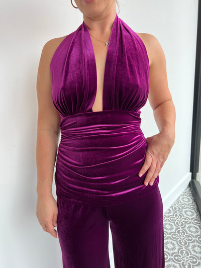 NORMAKAMALI purple velvet jumpsuit - size medium