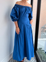 SCANLAN THEODORE blue cotton off the shoulder dress - size 6.