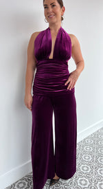 NORMAKAMALI purple velvet jumpsuit - size medium