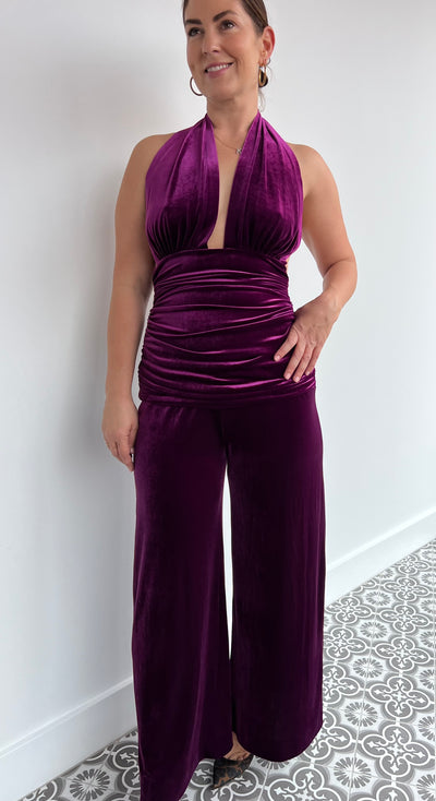 NORMAKAMALI purple velvet jumpsuit - size medium