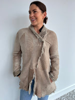 GIORGIO BRATO nude shearling coat - size 46 (fits 8-10).
