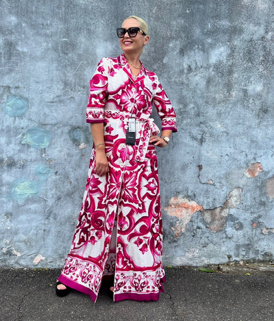 DOLCE & GABBANA belted printed silk-twill maxi shirt dress - size 42