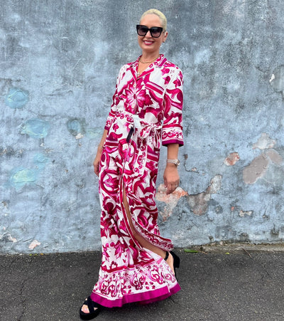 DOLCE & GABBANA belted printed silk-twill maxi shirt dress - size 42